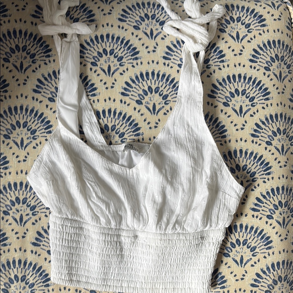 Hollister White Smocked Crop Tank Top